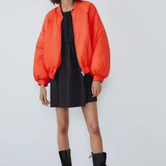 ZARA Orange Cropped Puffer Jacket - Picture 10 of 11